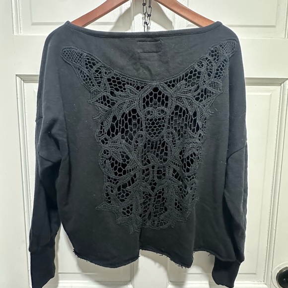 Denim & Supply Ralph Lauren Crop Floral Steer Sweatshirt Crochet Back RARE Med - Picture 5 of 6